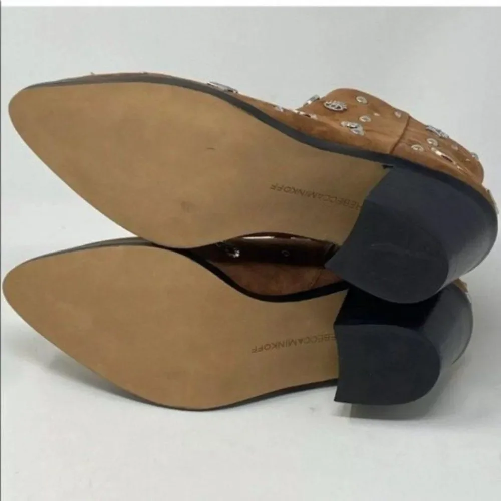 Rebecca Minkoff Booties WMNS 5.5 Brown Suede Studded Celestial Lizzie Stars Moon